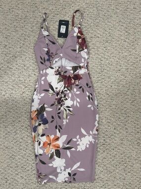 Fashion Nova Dusty Mauve Floral Cutout Midi Dress
